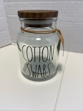 Rae Dunn by Magenta glass apothecary jar for cotton swabs Brand New